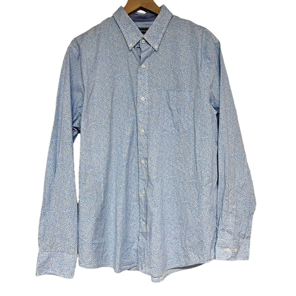 Crown & Ivy Men’s Classic Fit Button Down Shirt Size L Blue Floral Long Sleeve